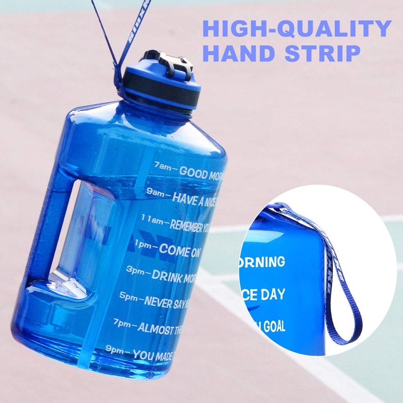 SLUXKE Gallon Water Bottle Jug with Time Marker BPA Free, 128oz Big Water Bottle with Handle and Straw Leak Proof, One Click Open Huge Sports Water Bottle Blue - Image 4